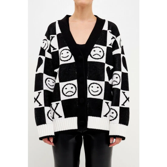 English Factory XOXO Smiley Face Cardigan Sweatshirts & Sweaters Black/white 4 English Factory XOXO Smiley Face Cardigan Sweatshirts & Sweaters Black/white - Image 4