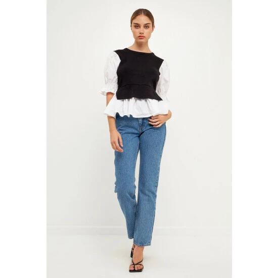 English Factory Sweater Poplin Mixed Top Tops Navy/blue Stripe