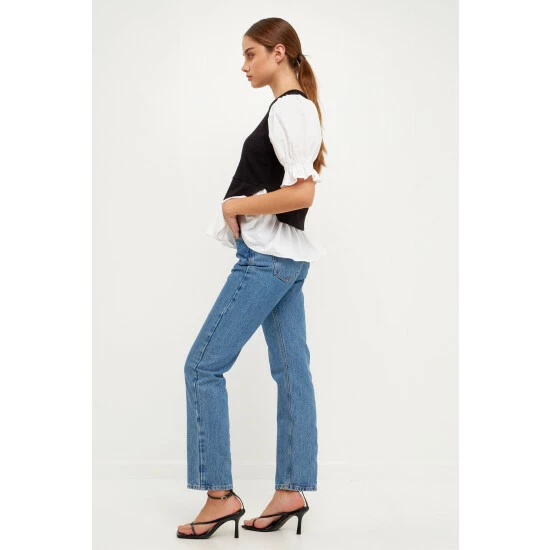 English Factory Sweater Poplin Mixed Top Tops Navy/blue Stripe - Image 2