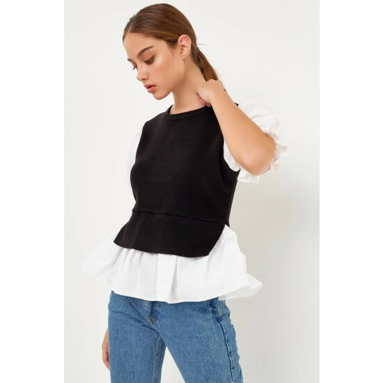 English Factory Sweater Poplin Mixed Top Tops Navy/blue Stripe - Image 4