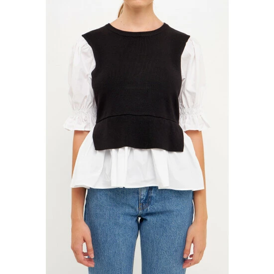 English Factory Sweater Poplin Mixed Top Tops Navy/blue Stripe - Image 5