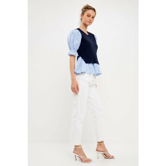 English Factory Sweater Poplin Mixed Top Tops Navy/blue Stripe - Image 7