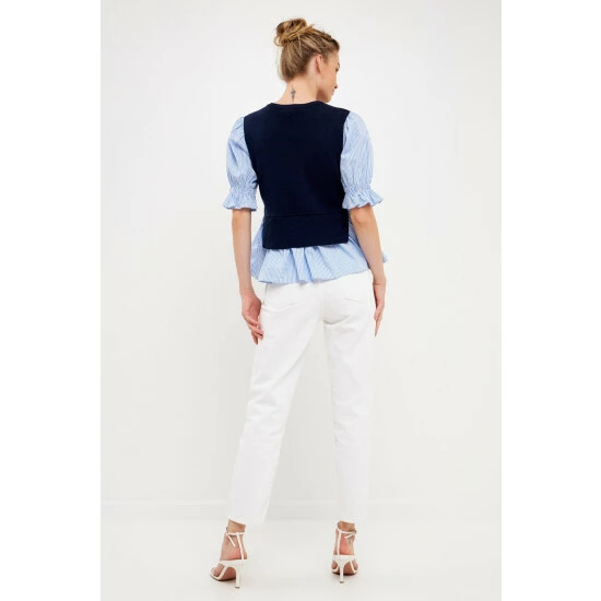 English Factory Sweater Poplin Mixed Top Tops Navy/blue Stripe - Image 8