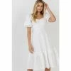 English Factory Puff Sleeve Back Bow Midi Dress Dresses White