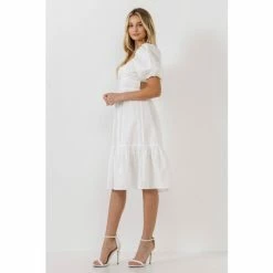 English Factory Puff Sleeve Back Bow Midi Dress Dresses White -English Factory Shop unnamed file 400