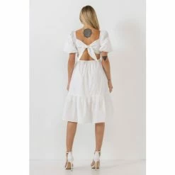 English Factory Puff Sleeve Back Bow Midi Dress Dresses White -English Factory Shop unnamed file 401