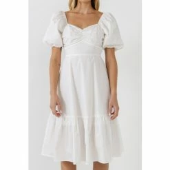 English Factory Puff Sleeve Back Bow Midi Dress Dresses White -English Factory Shop unnamed file 402