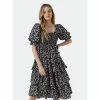 English Factory Floral Smocked Midi Tiered Dress Dresses Black