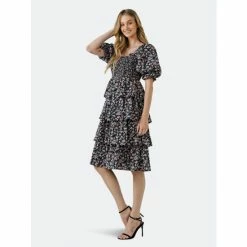 English Factory Floral Smocked Midi Tiered Dress Dresses Black -English Factory Shop unnamed file 405