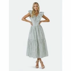 English Factory Floral Ruffled Midi Dress Dresses Blue Multi