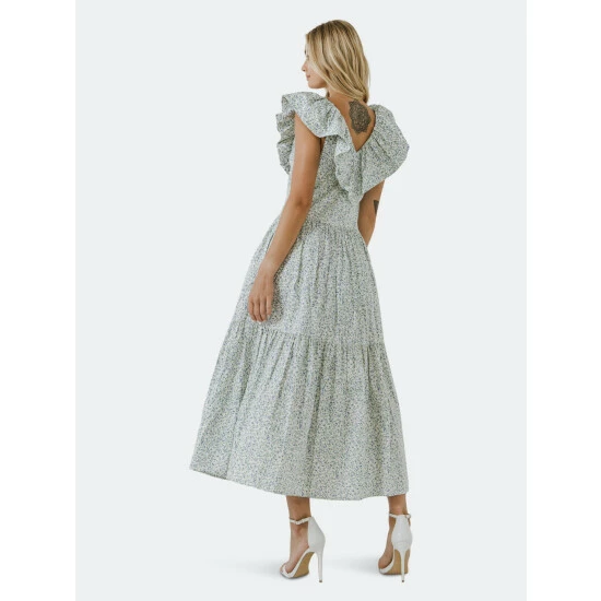 English Factory Floral Ruffled Midi Dress Dresses Blue Multi - Image 4