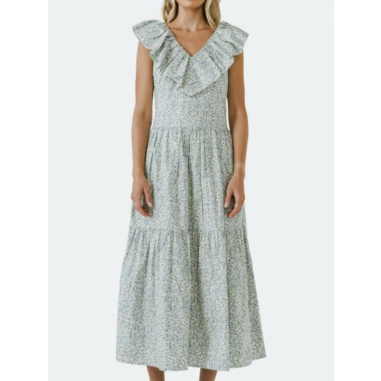 English Factory Floral Ruffled Midi Dress Dresses Blue Multi - Image 6