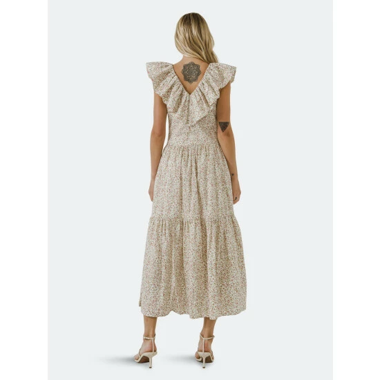 English Factory Floral Ruffled Midi Dress Dresses Blue Multi - Image 9