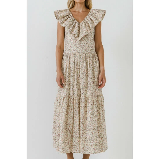 English Factory Floral Ruffled Midi Dress Dresses Blue Multi - Image 10