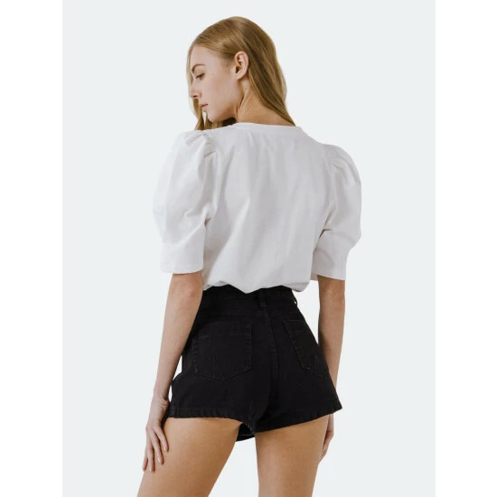 English Factory Short Puff Sleeve Knit Top Tops Fuchsia - Image 8