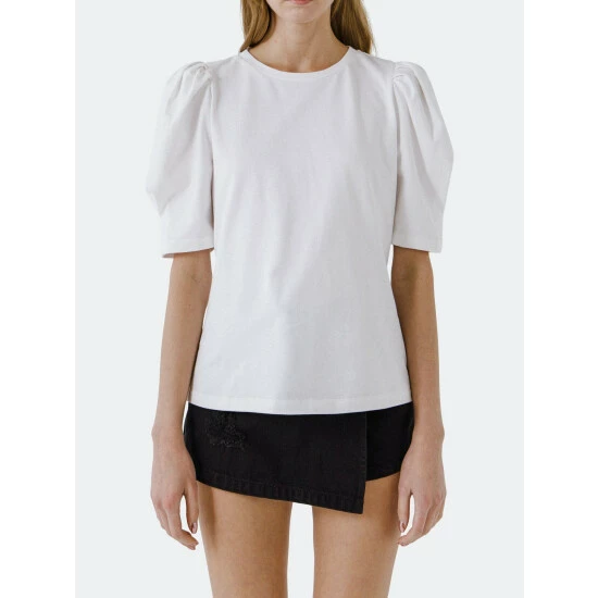 English Factory Short Puff Sleeve Knit Top Tops Fuchsia - Image 9