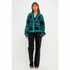 English Factory Check Cardigan Sweater Sweatshirts & Sweaters Red Multi