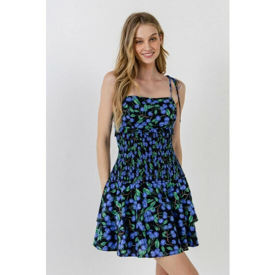 English Factory Blueberry Print Mini Dress Dresses Black