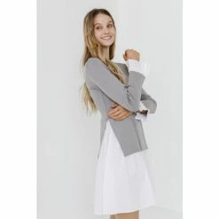 English Factory Poplin Combo Knit Dress Dresses Dusty Pink