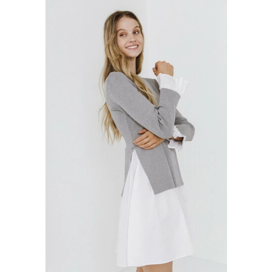 English Factory Poplin Combo Knit Dress Dresses Dusty Pink