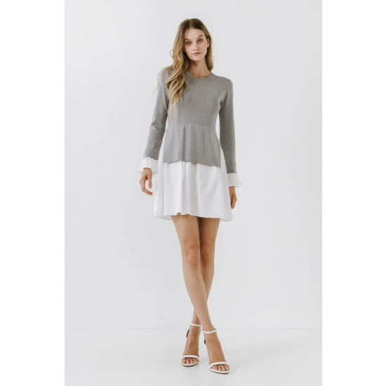 English Factory Poplin Combo Knit Dress Dresses Dusty Pink - Image 2