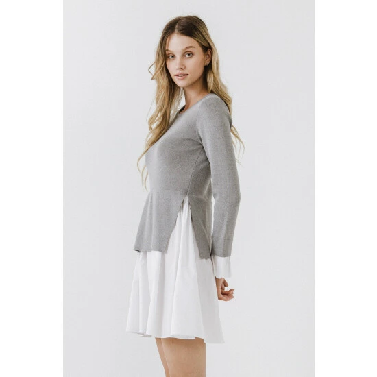 English Factory Poplin Combo Knit Dress Dresses Dusty Pink - Image 4