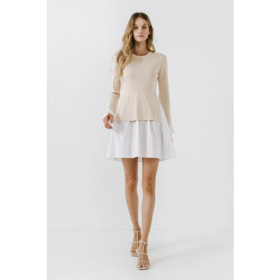 English Factory Poplin Combo Knit Dress Dresses Dusty Pink - Image 6