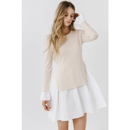 English Factory Poplin Combo Knit Dress Dresses Dusty Pink - Image 8