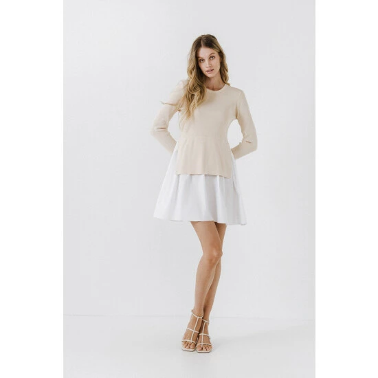 English Factory Poplin Combo Knit Dress Dresses Dusty Pink - Image 9