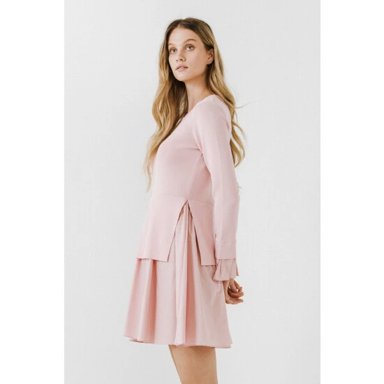 English Factory Poplin Combo Knit Dress Dresses Dusty Pink - Image 10