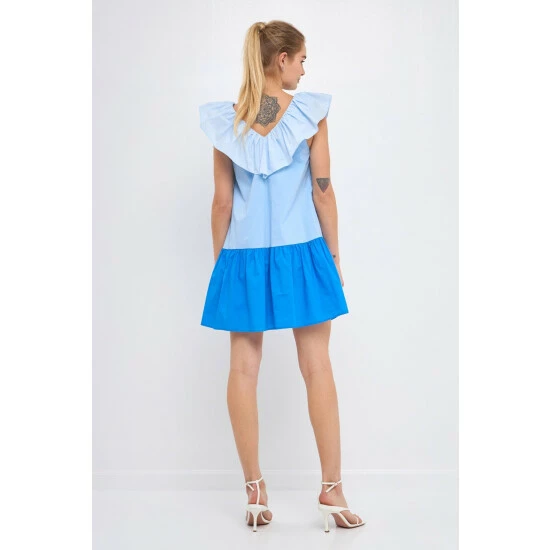 English Factory Colorblock Ruffled Shift Dress Dresses Blue - Image 2