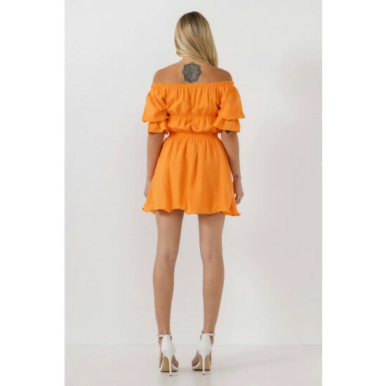 English Factory Off The Shoulder Flounced Mini Dresses Orange - Image 4