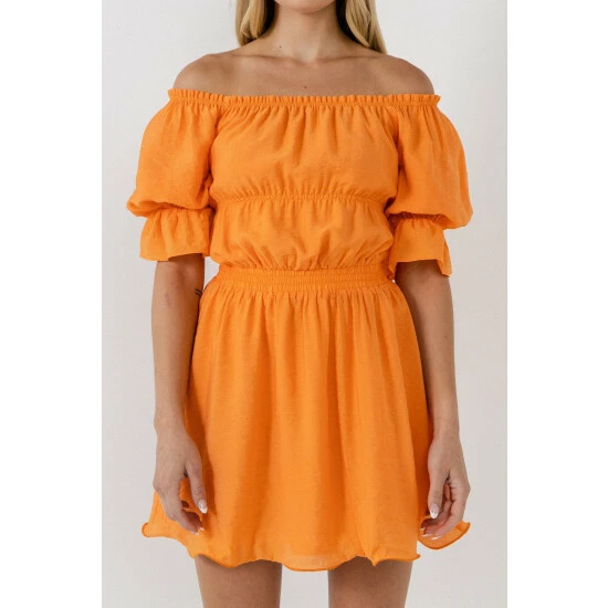 English Factory Off The Shoulder Flounced Mini Dresses Orange - Image 5