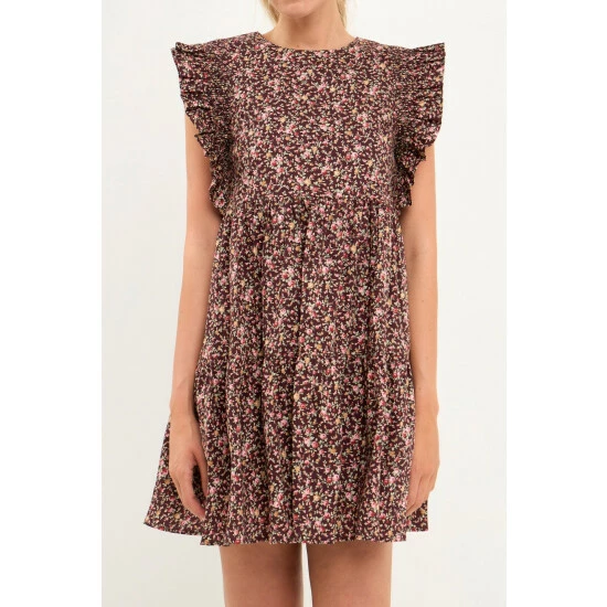 English Factory Floral Babydoll Mini Dress Dresses Burgundy 2 English Factory Floral Babydoll Mini Dress Dresses Burgundy - Image 2