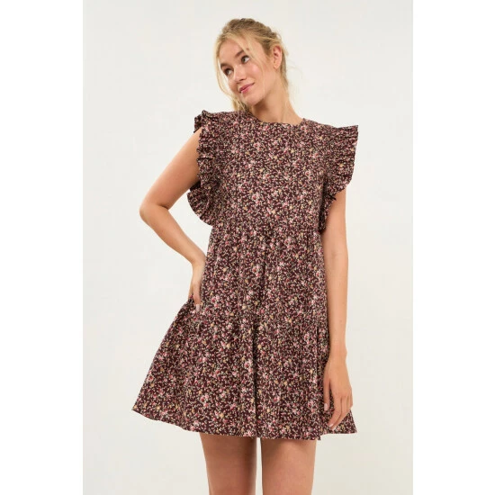 English Factory Floral Babydoll Mini Dress Dresses Burgundy 3 English Factory Floral Babydoll Mini Dress Dresses Burgundy - Image 3