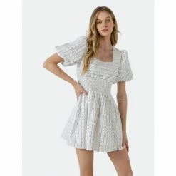 English Factory Floral Print Cotton Mini Dress Dresses White/navy