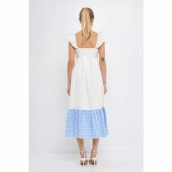English Factory Shoulder Ruffled Gingham Accent Midi Dress Dresses Blue 8 English Factory Shoulder Ruffled Gingham Accent Midi Dress Dresses Blue -English Factory Shop unnamed file 573