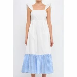 English Factory Shoulder Ruffled Gingham Accent Midi Dress Dresses Blue 9 English Factory Shoulder Ruffled Gingham Accent Midi Dress Dresses Blue -English Factory Shop unnamed file 574