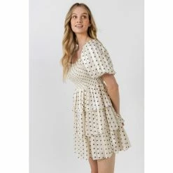 English Factory Polka Dot Lurex Multi Tiered Mini Dresses Cream