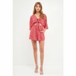 English Factory Floral Tied Romper Jumpsuits & Rompers Red