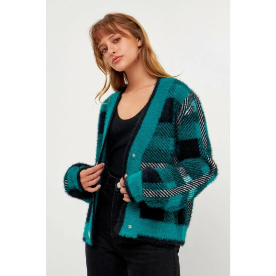 English Factory Check Cardigan Sweater Sweatshirts & Sweaters Red Multi - Image 2