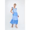 English Factory Ruffle Detail Colorblock Midi Dress Dresses Blue Multi