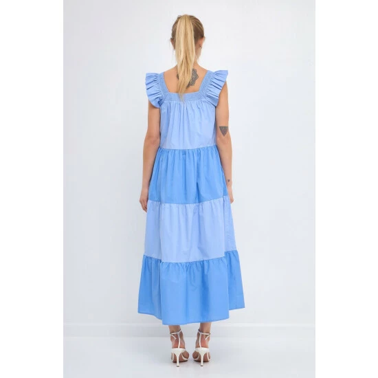 English Factory Ruffle Detail Colorblock Midi Dress Dresses Blue Multi - Image 4