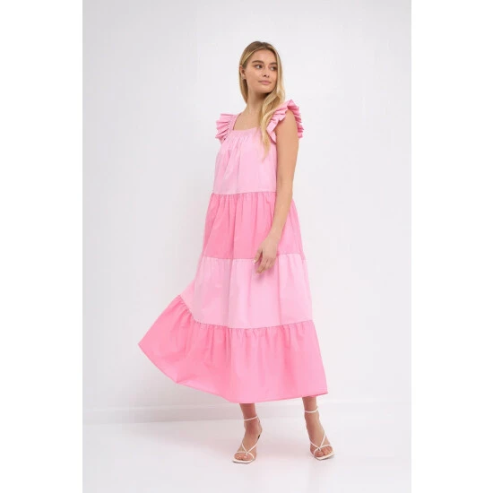 English Factory Ruffle Detail Colorblock Midi Dress Dresses Blue Multi - Image 6