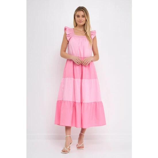 English Factory Ruffle Detail Colorblock Midi Dress Dresses Blue Multi - Image 7