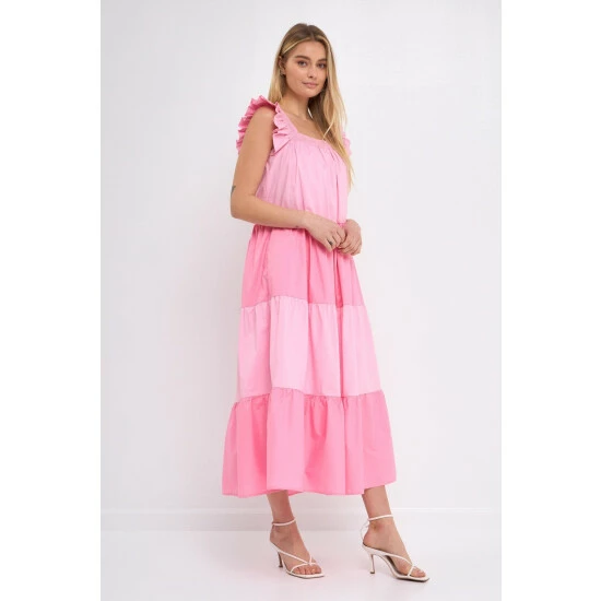 English Factory Ruffle Detail Colorblock Midi Dress Dresses Blue Multi - Image 8