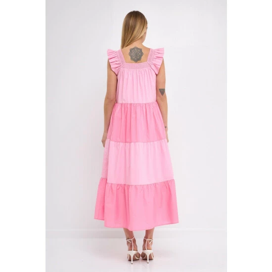 English Factory Ruffle Detail Colorblock Midi Dress Dresses Blue Multi - Image 9