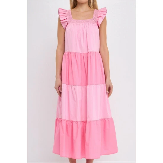 English Factory Ruffle Detail Colorblock Midi Dress Dresses Blue Multi - Image 10