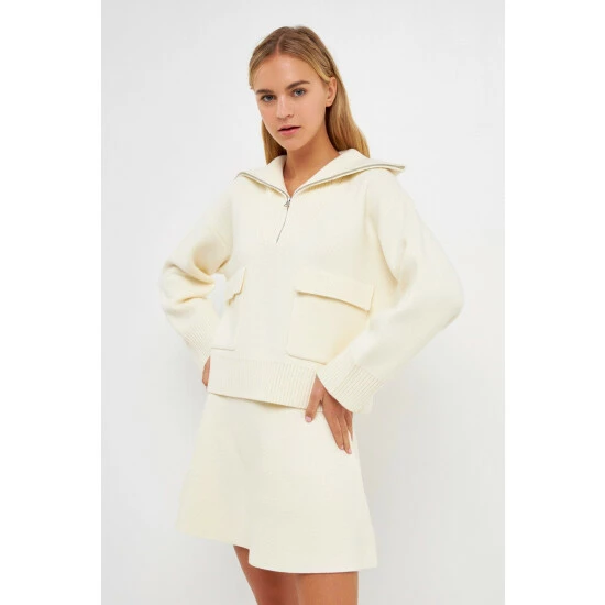 English Factory Quarter-Zip Knit Sweater Sweatshirts & Sweaters Red