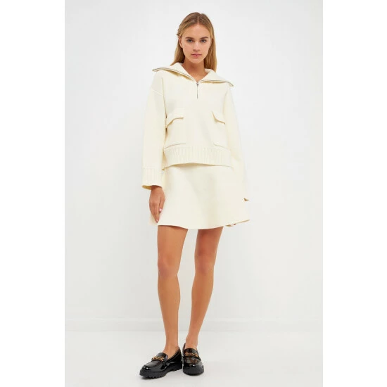 English Factory Quarter-Zip Knit Sweater Sweatshirts & Sweaters Red - Image 2